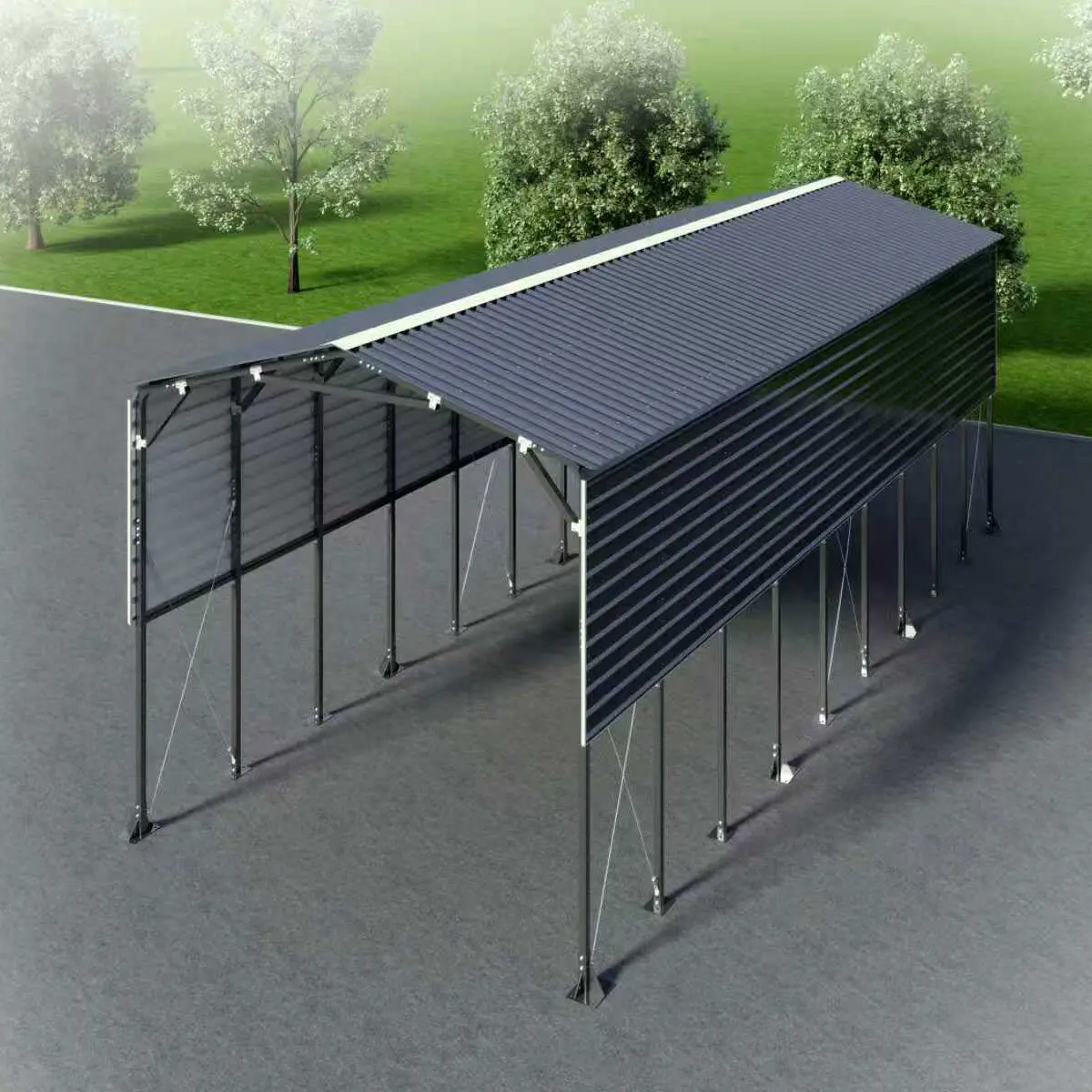 3.7 x 9 m Metal Shed Boat Shelter, 3.75 m Peak Height, 3.39 m Clearance TMG-MSB1230 - Image 14
