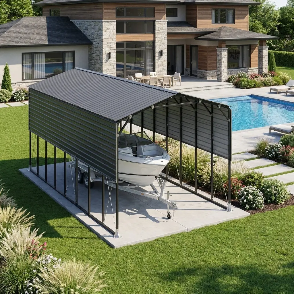 3.7 x 9 m Metal Shed Boat Shelter, 3.75 m Peak Height, 3.39 m Clearance TMG-MSB1230 - Image 4