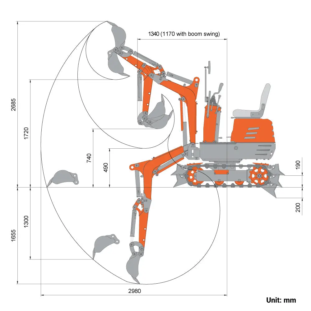 830 kg Mini Compact Excavator, 306cc/8.5 HP Gas Engine, 310 mm Bucket Width, 1179 kg Digging Force, TMG-MVE06 - Image 6
