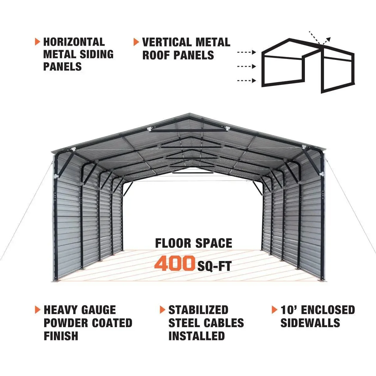 6 × 6 m Metal Shed Carport with 2.9 m Enclosed Sidewalls, 3.8 m Peak Height, TMG-MSC2020F - Image 4