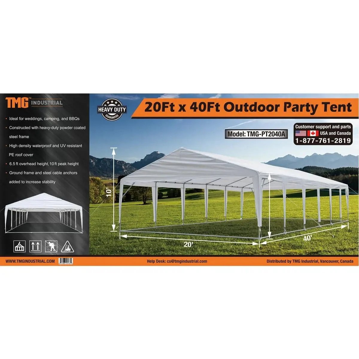 6 x 12 m Heavy-Duty Outdoor Party Tent with PE Tarpaulin Fabric, 2.0m Overhead Height, TMG-PT2040A - Image 20