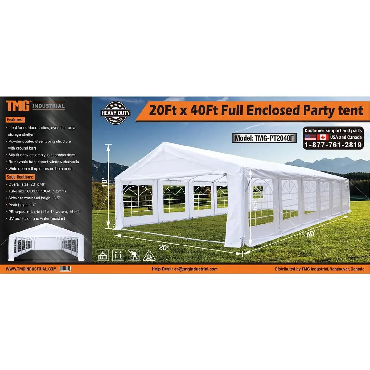 6 x 12 m Heavy-Duty Outdoor Party Tent with Removable Sidewalls and Roll-up Doors, PE Tarpaulin, TMG-PT2040F - Image 18
