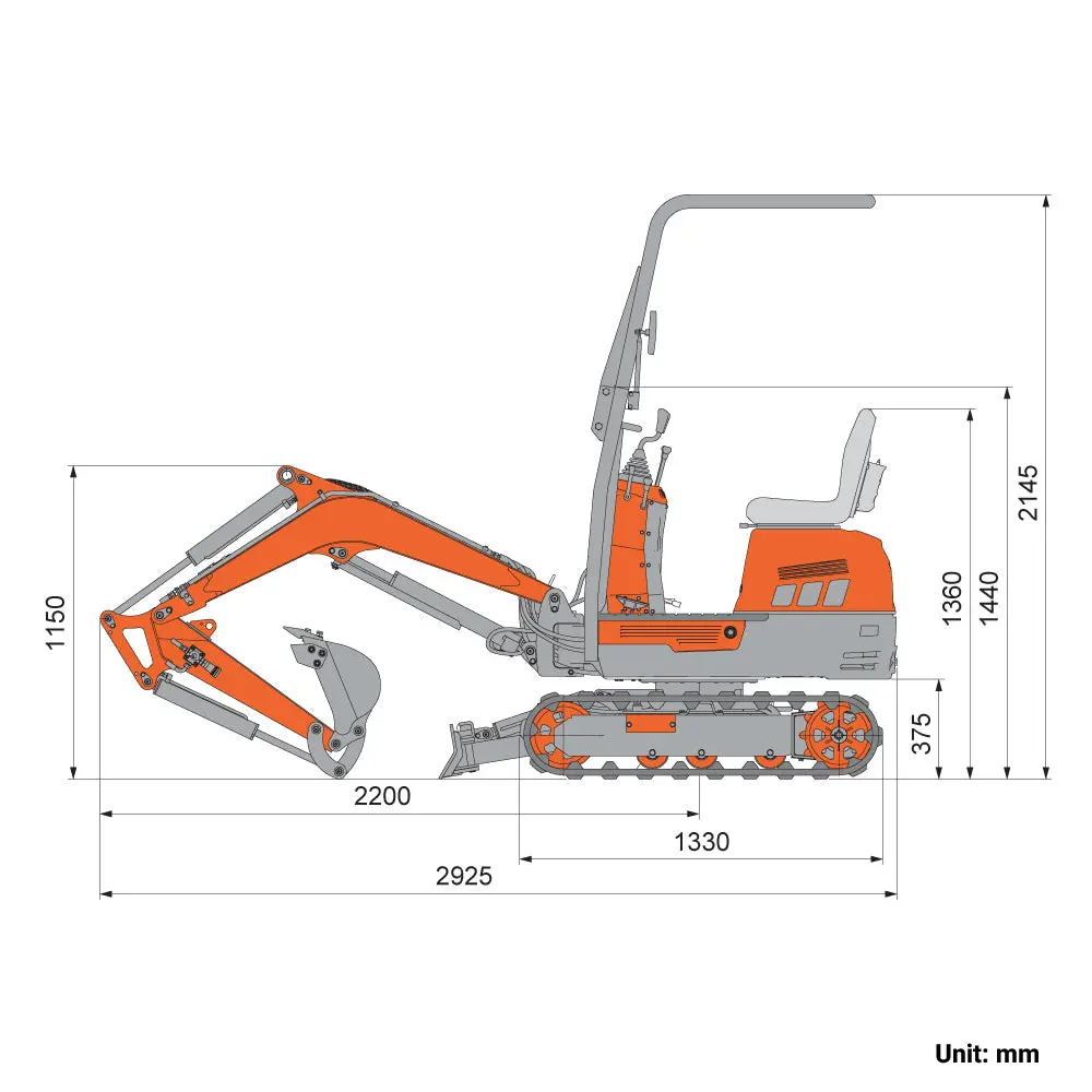 1000 kg Mini Compact Excavator, 420cc/14 HP Gas Engine, 350 mm Bucket Width, 1254 kg Digging Force, TMG-MVE07 - Image 5