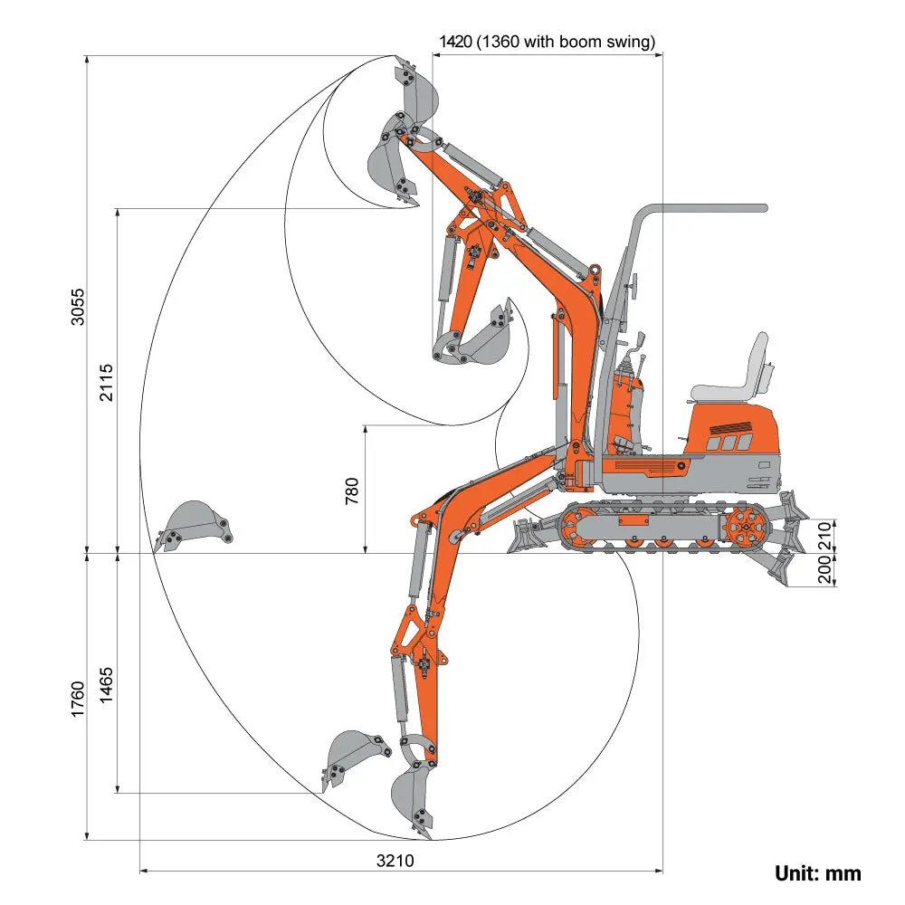 1000 kg Mini Compact Excavator, 420cc/14 HP Gas Engine, 350 mm Bucket Width, 1254 kg Digging Force, TMG-MVE07 - Image 6