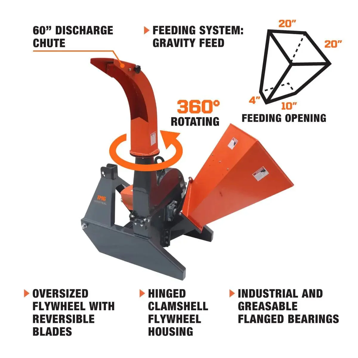 3-Point Hitch Wood Chipper, 10 cm (4″) Chipping Capacity, 540 RPM PTO Shaft, TMG-WC42 - Image 5