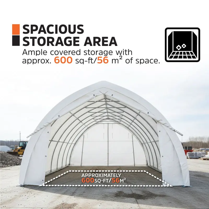 6.1 m x 9.1 m (20' x 30') Arch Wall Peak Ceiling Storage Shelter with Heavy Duty 576 gsm (17 oz) PVC Cover & Drive Through Doors, TMG-ST2032PV (Previously ST2031PV) - Image 7