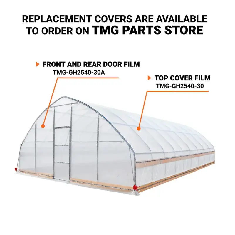 7.6 x 12 m Tunnel Greenhouse Grow Tent w/6 Mil Clear EVA Plastic Film, Cold Frame, Hand Crank Roll-Up Sides, Peak Ceiling Roof, TMG-GH2540-V2 (Previously GH2540) - Image 4