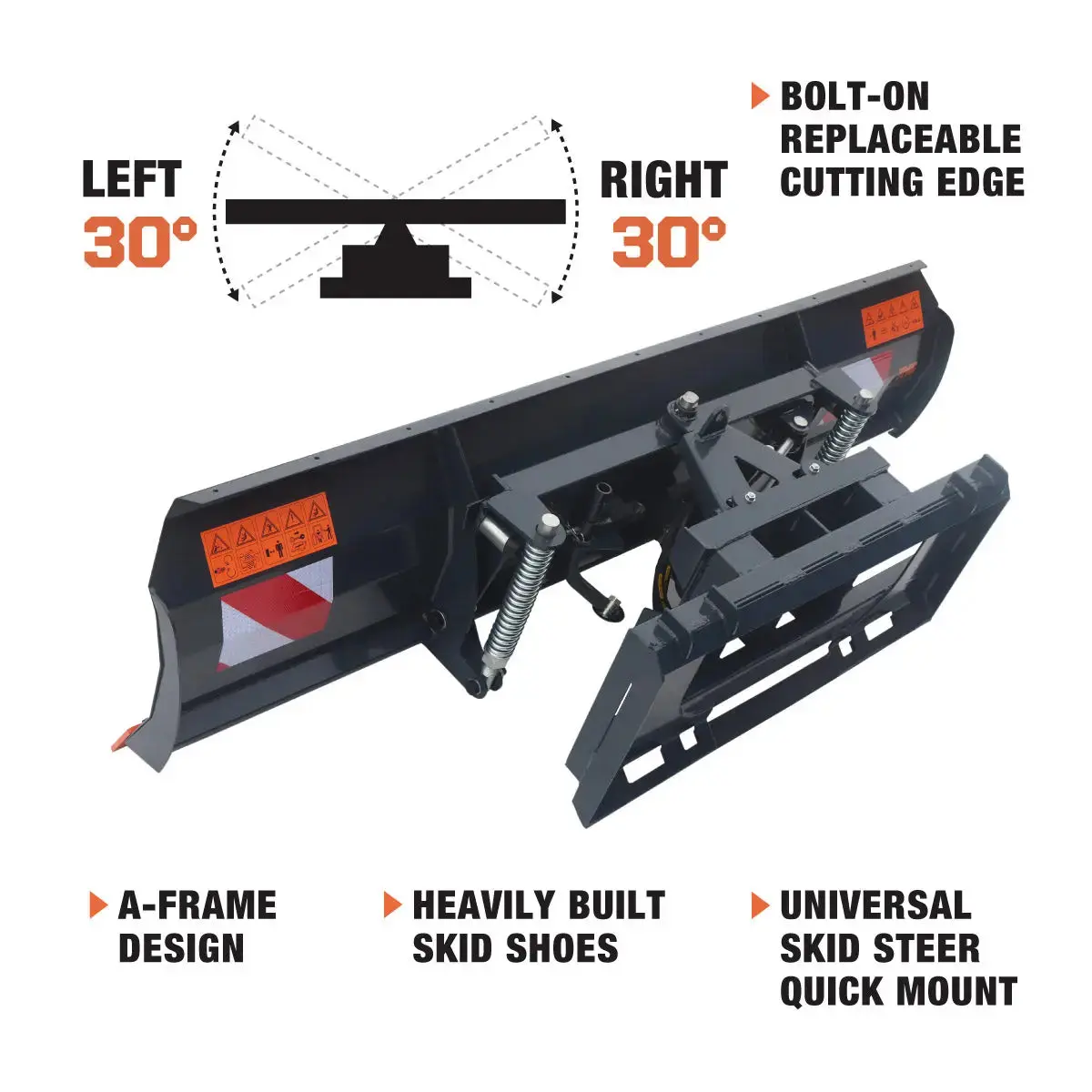 239 cm Skid Steer Dozer Blade/Snow Plow Pusher (94"), 30° Left & Right, Bolt-On Cutting Edge, Adjustable Skid Shoes, Universal Quick Mount, TMG-DB94 - Image 6