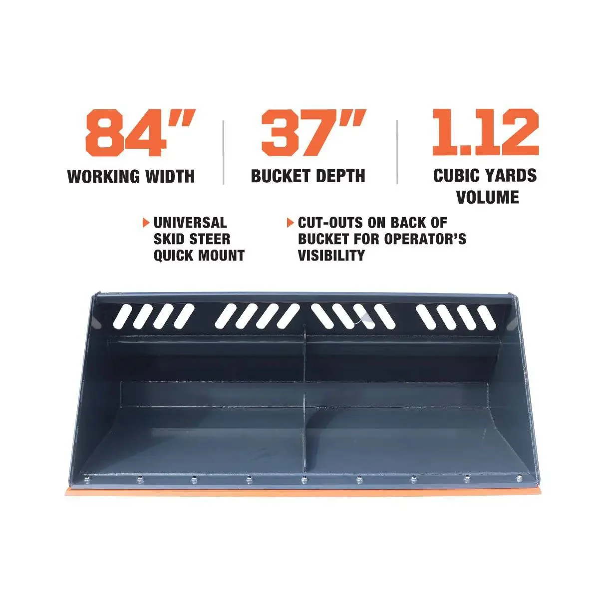 2130 mm (84") Heavy-Duty Mulch/Snow Bucket for Skid Steers, Universal Quick Attach Mount, TMG-SN84 - Image 3