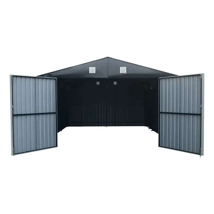 TMG Heavy Series™ 4 x 6 m Metal Garage Shed with Double Front Doors and Side Entry Door, 2.6 m Peak Height, TMG-MS1320B - Image 6