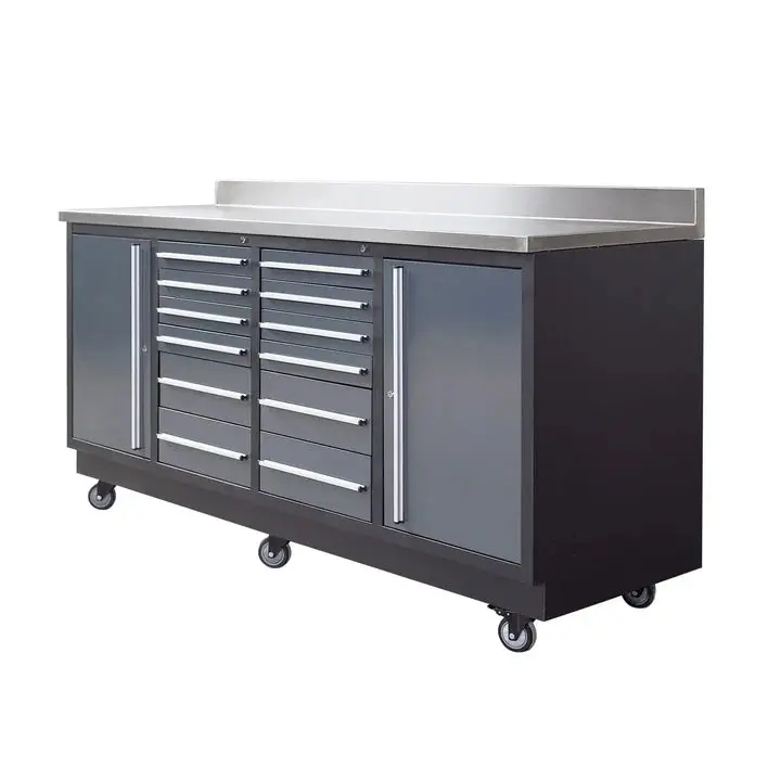 TMG Heavy Series™ 7-Ft 12-Drawer Workbench with Stainless Steel Top, Ball Bearing Double Slides & Casters, TMG-WB712
