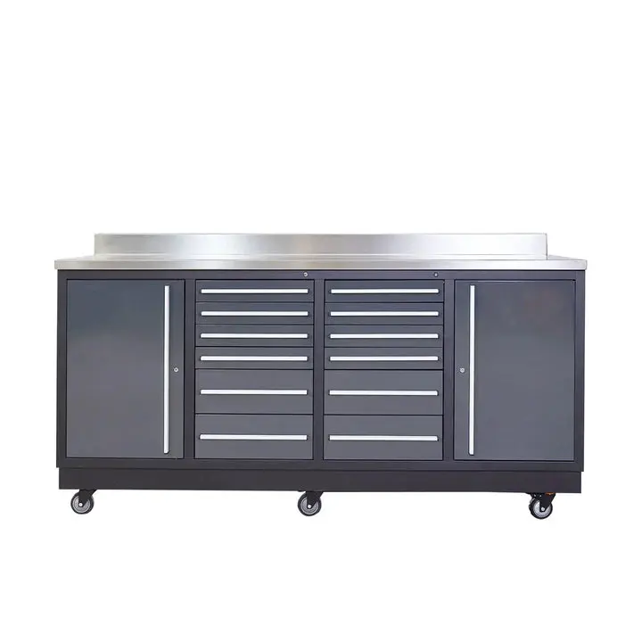 TMG Heavy Series™ 7-Ft 12-Drawer Workbench with Stainless Steel Top, Ball Bearing Double Slides & Casters, TMG-WB712 - Image 2