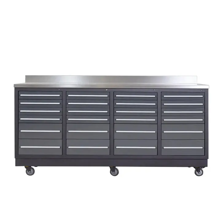TMG Heavy Series™ 7-Ft 24-Drawer Workbench with Stainless Steel Top, Ball Bearing Double Slides & Casters, TMG-WB724 - Image 2