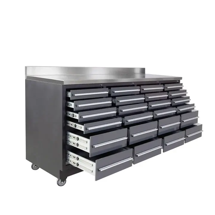 TMG Heavy Series™ 7-Ft 24-Drawer Workbench with Stainless Steel Top, Ball Bearing Double Slides & Casters, TMG-WB724 - Image 4
