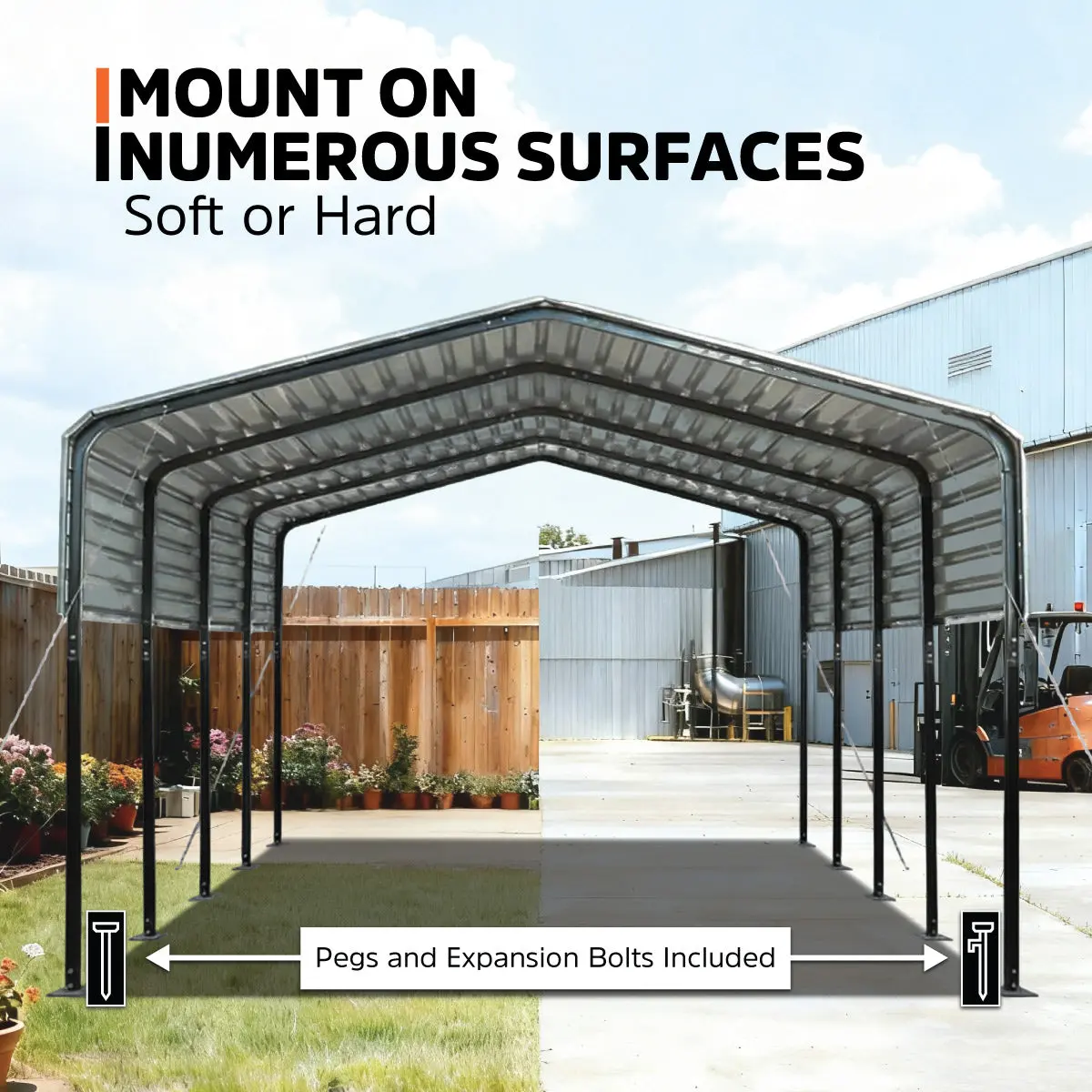 3.6 x 6 m Metal Shed Carport with 2.4 m Open Sidewalls, 2.9 m Peak Height, TMG-MSC1220 - Image 3