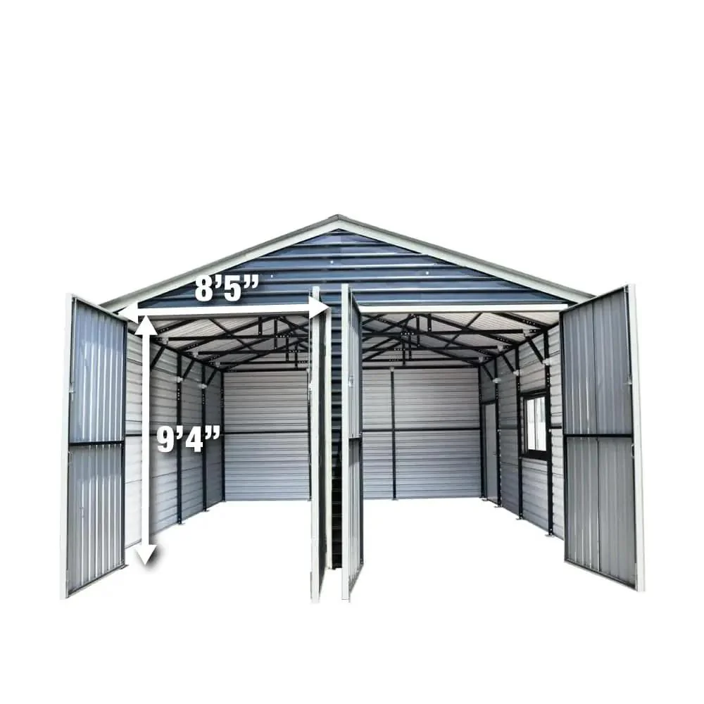 6 x 6 m Metal Garage Shed with Double Front & Side Doors, 4 m Peak Height, TMG-MS2020 - Image 4
