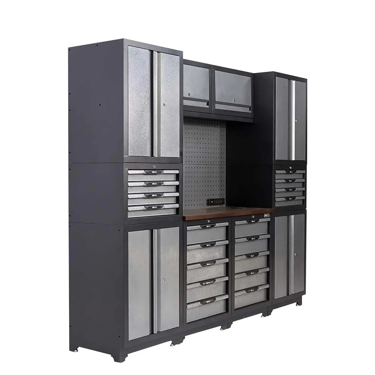 2.4m Steel Garage Cabinet with Workbench, Pegboard and LED Lighting, TMG-WBM08 - Image 3
