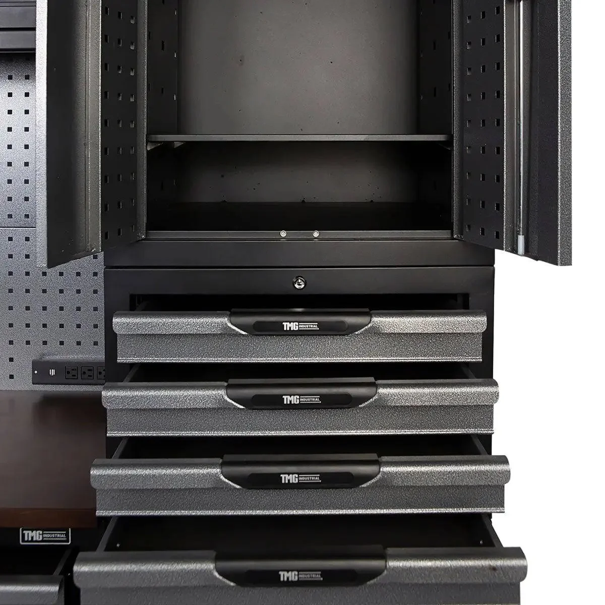 2.4m Steel Garage Cabinet with Workbench, Pegboard and LED Lighting, TMG-WBM08 - Image 8
