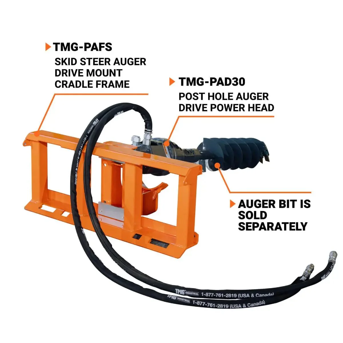 Hydraulic Post Hole Auger Drive Power Head, 26.5–76 L/min Hydraulic Flow, 50 mm (2") Hex Output Shaft, TMG-PAD30 - Image 9