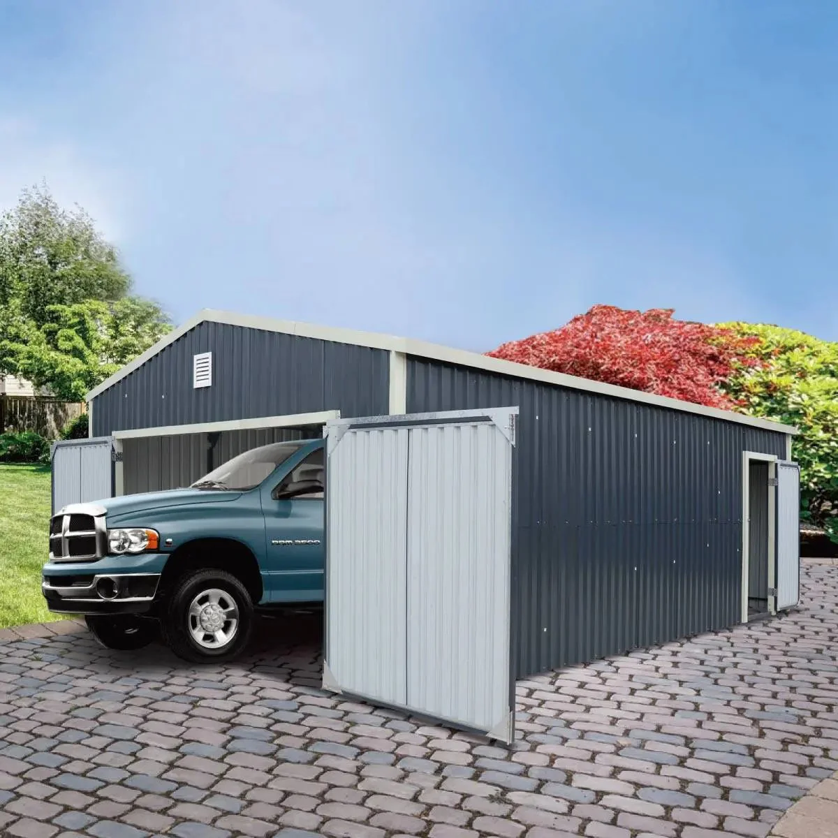 5 x 7.5 m Metal Garage Shed with Double Front & Side Doors, 3.0 m Peak Height, TMG-MS1624 - Image 3
