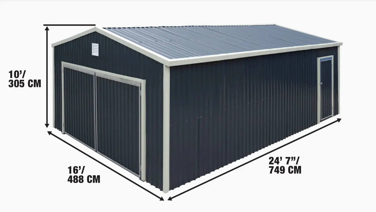 5 x 7.5 m Metal Garage Shed with Double Front & Side Doors, 3.0 m Peak Height, TMG-MS1624 - Image 7