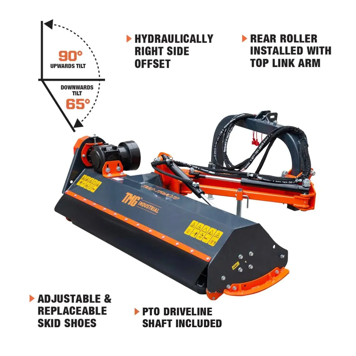 1778 mm (70") Ditch Bank Flail Mower, Hydraulic Side Offset Verge & Slope Cutter for 30–60 HP Tractors, TMG-TFMO70 - Image 8