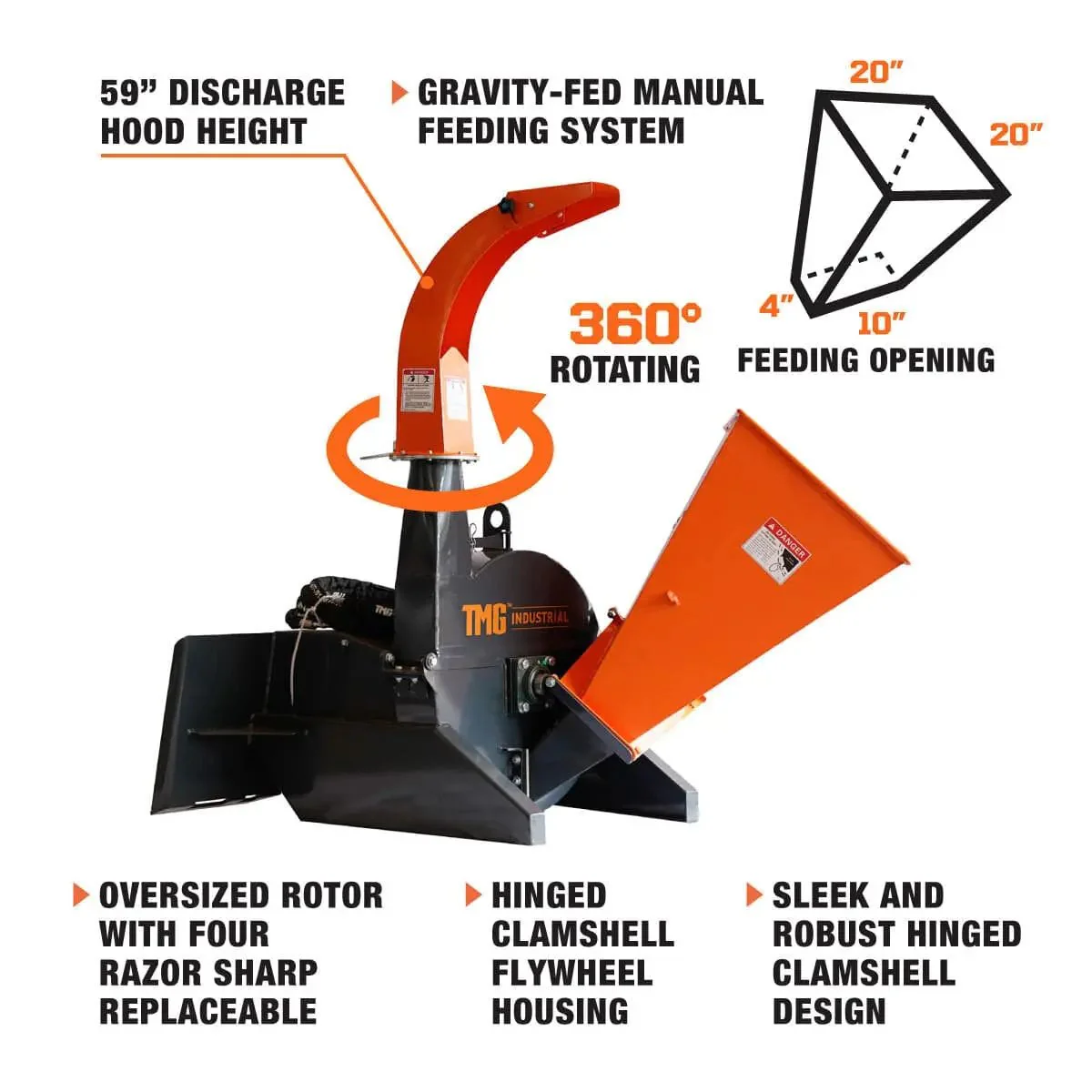 100 mm (4") Skid Steer Wood Chipper, 360° Swiveling Chute, Universal Skid Steer Mount, TMG-WC42S - Image 3